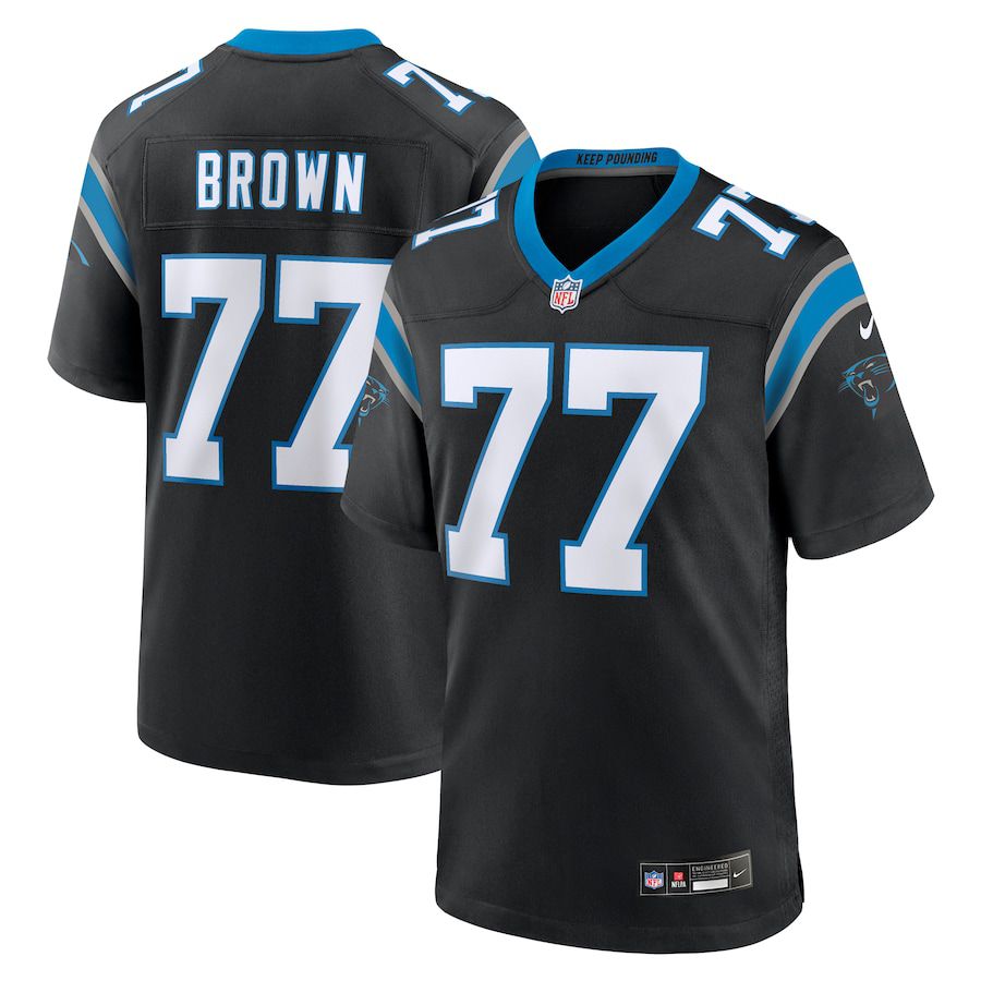 Men Carolina Panthers 77 Deonte Brown Nike Black Team Game NFL Jersey